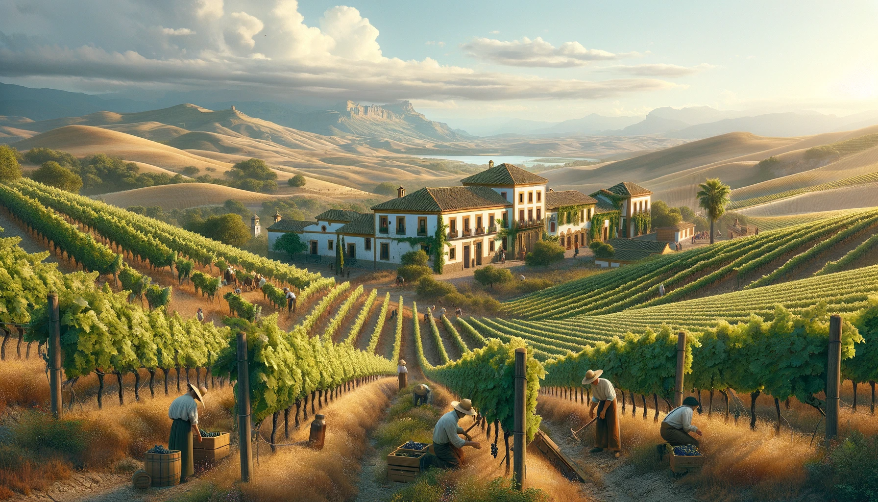A-realistic-depiction-of-the-history-and-culture-of-winemaking-in-Spain.-The-image-should-include-picturesque-Spanish-landscapes